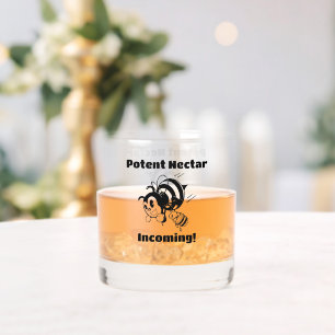 Potent Nectar Incoming! Busy Bee Buckets Cartoon Whiskey Glass