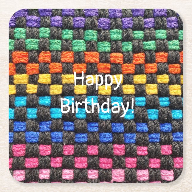 Potholder Check Pattern Birthday Paper Coaster (Front)