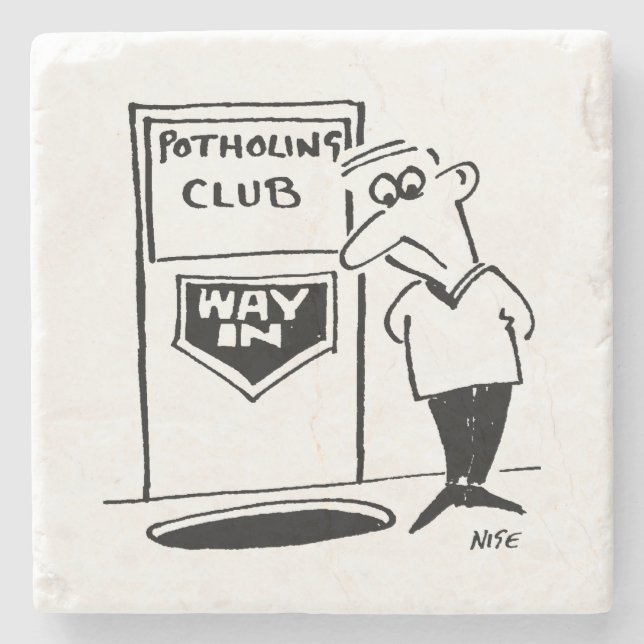 Potholing Club Entrance. Potholing joke Stone Coaster (Front)