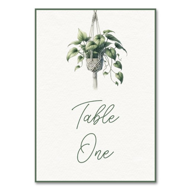 Pothos: Boho Chic Botanical Greenery Plant Minimal Table Number (Front)