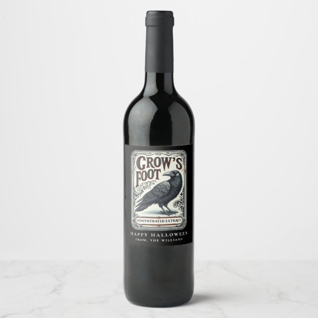 Potion Halloween Party Black Crow Wine Label (Front)
