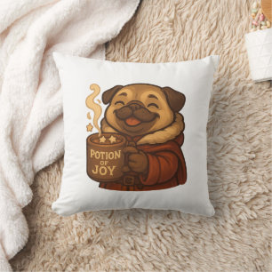 Potion of Joy Pug Pillow   Cute Cozy Christmas Dog