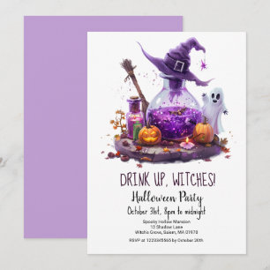 Potions Pumpkin Ghost Witch Hat Halloween Party  Invitation
