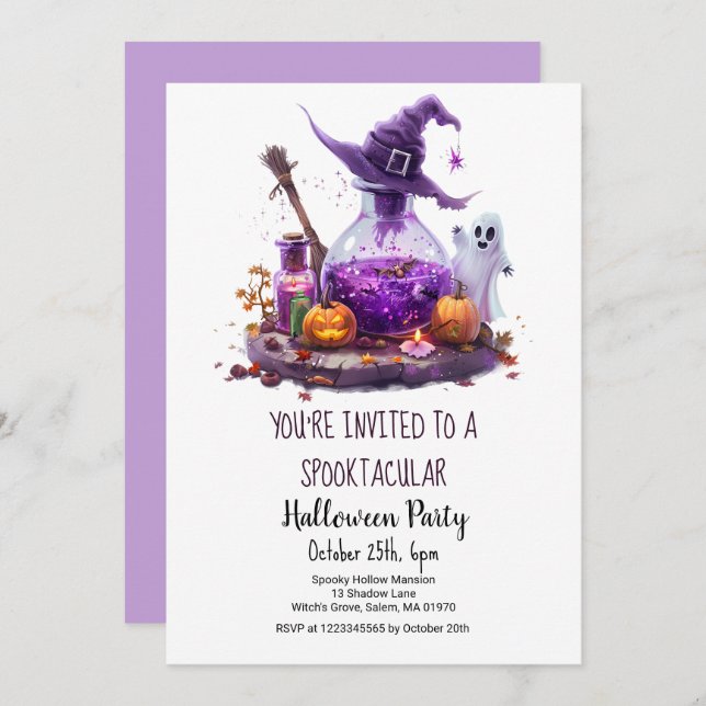Potions Pumpkin Ghost Witch Hat Halloween Party  Invitation (Front/Back)