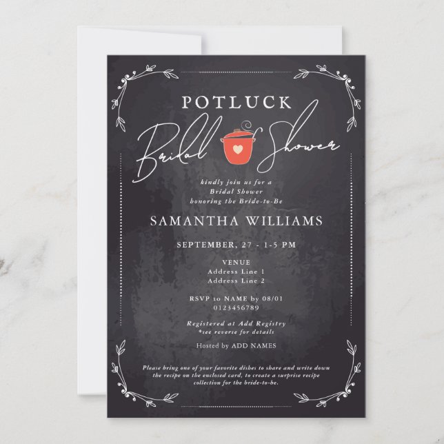 Potluck Black Bridal Shower Invitation (Front)