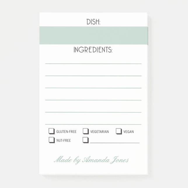 Potluck or catering dish ingredient food allergy post-it notes (Front)