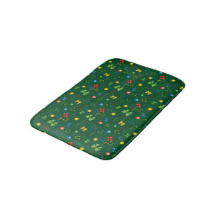 Potpourri of Christmas Elements on GREEN Bath Mat
