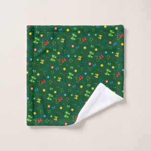 Potpourri of Christmas Elements on GREEN Bath Towel Set