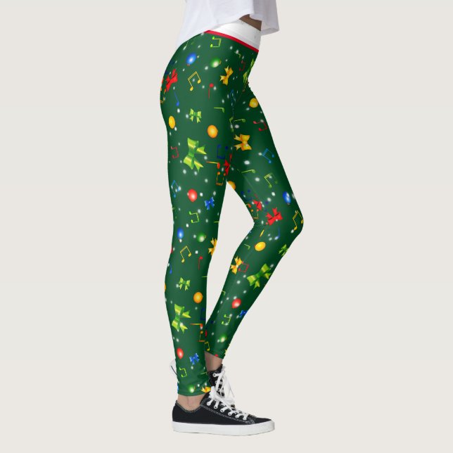 Potpourri of Christmas Elements on GREEN Leggings (Right)