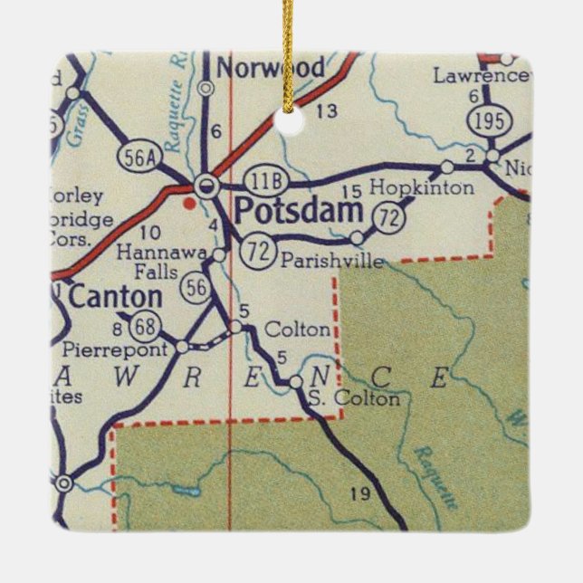 Potsdam NY Vintage Map Ceramic Ornament (Back)