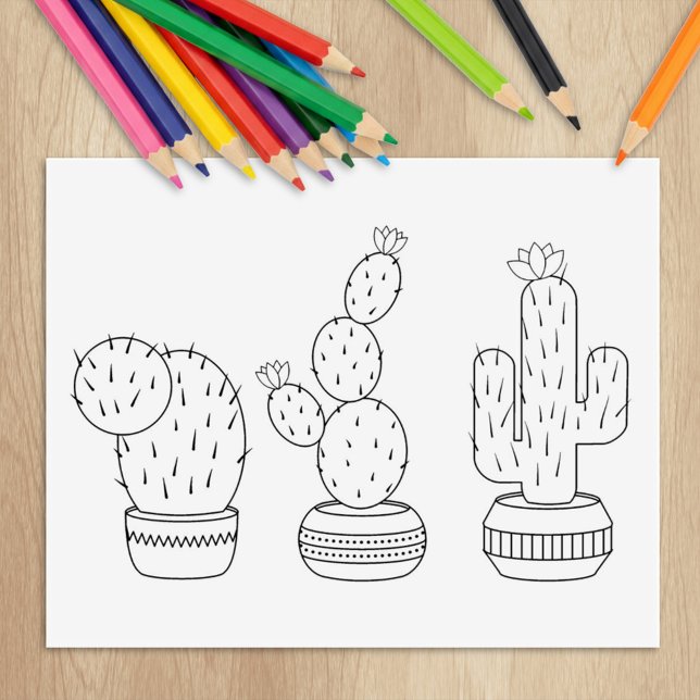 Potted Cacti - Cactus Plants Colouring Page Rubber Stamp (Creator Uploaded)