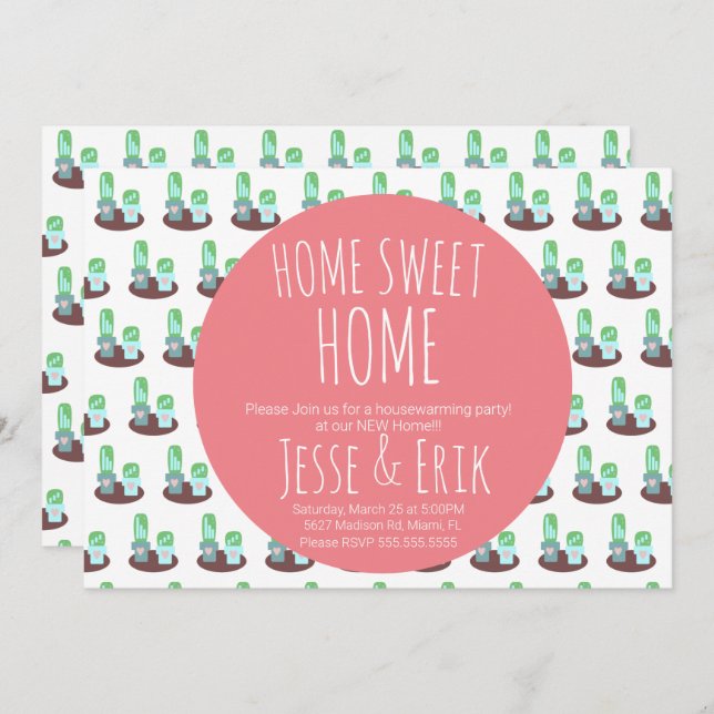 Potted Cactus Cacti Greenery Housewarming Party Invitation (Front/Back)