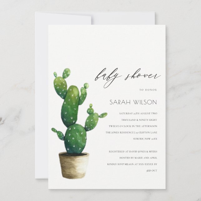Potted Cactus Green Foliage Baby Shower Invite (Front)
