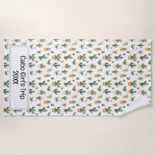 Potted Cactus on White Beach Towel