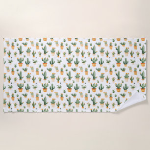 Potted Cactus on White Beach Towel