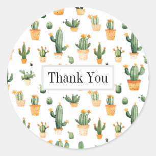 Potted Cactus on White Classic Round Sticker