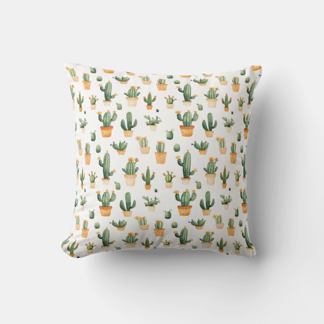 Potted Cactus on White Cushion (Front)