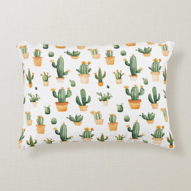 Potted Cactus on White Decorative Cushion (Front)