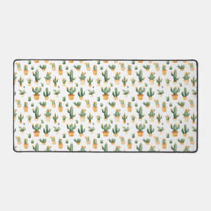 Potted Cactus on White Desk Mat