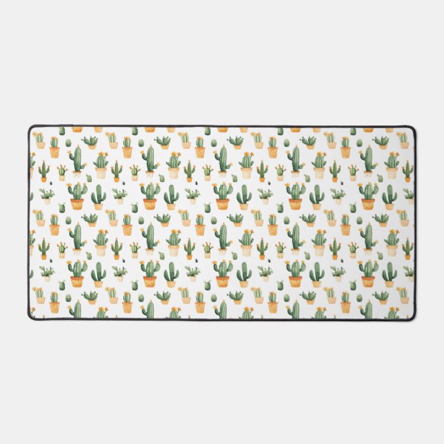 Potted Cactus on White Desk Mat (Front)