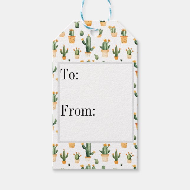 Potted Cactus on White  Gift Tags (Front)