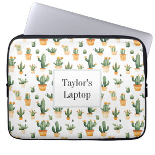 Potted Cactus on White Laptop Sleeve