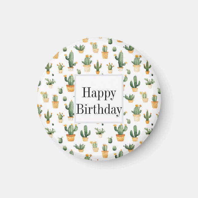 Potted Cactus on White Magnet (Front)