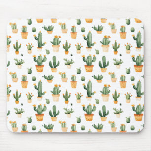 Potted Cactus on White Mouse Pad