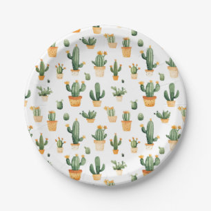 Potted Cactus on White Paper Plate