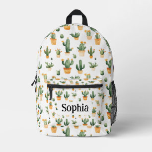 Potted Cactus on White Printed Backpack