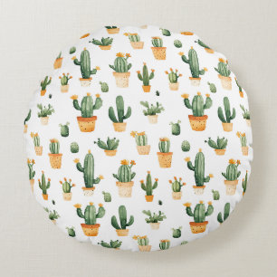 Potted Cactus on White Round Cushion