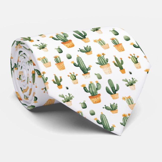 Potted Cactus on White Tie (Rolled)