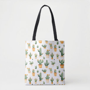 Potted Cactus on White Tote Bag