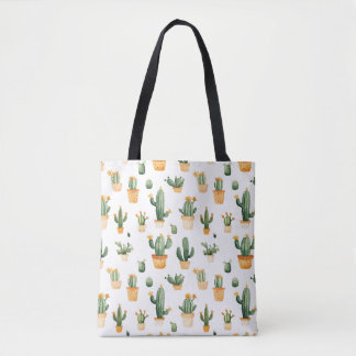 Potted Cactus on White Tote Bag