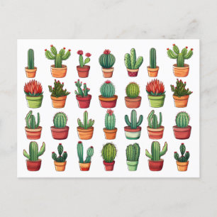 Potted Desert Cactus and Succulents Postcard