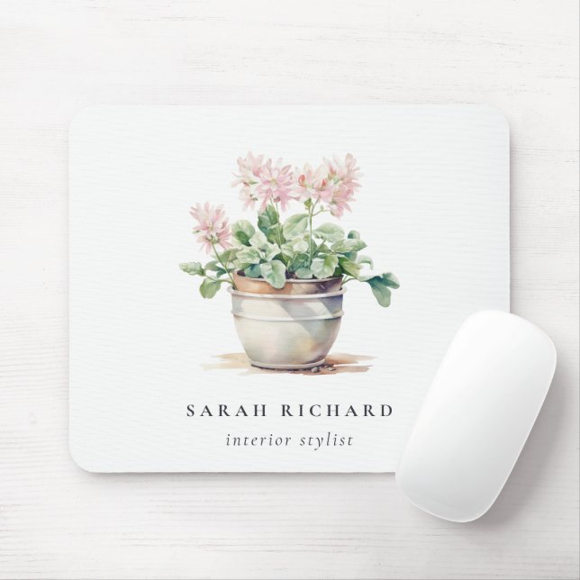 Potted Floral House Plants Watercolor Botanical  Mouse Pad (With Mouse)