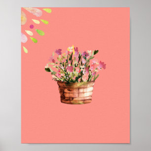 Potted flower Multicolor Watercolor Poster