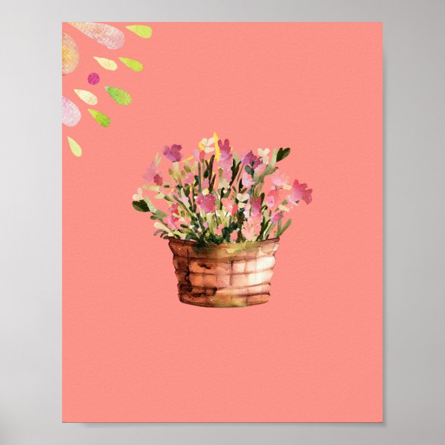 Potted flower Multicolor Watercolor Poster (Front)