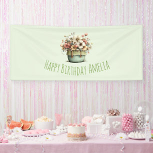 Potted Flowers Cosy Shabby Cute Birthday Banner