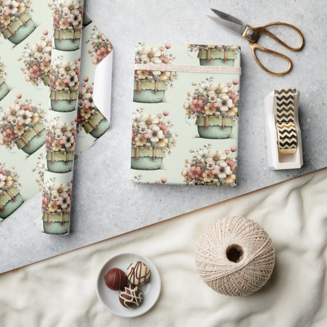 Potted Flowers Cosy Shabby Cute Pattern Wrapping Paper (Crafts)
