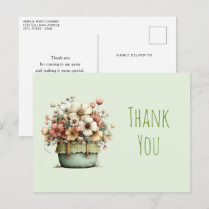 Potted Flowers Cosy Shabby Style Cute Thank You Postcard