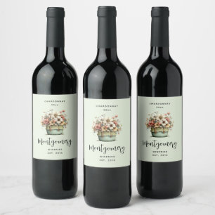 Potted Flowers Cosy Shabby Style Cute Wine Making Label