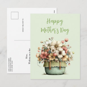 Potted Flowers Cozy Shabby Cute Mother's Day Holiday Postcard
