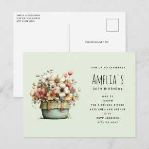 Potted Flowers Cozy Shabby Style Cute Birthday Invitation Postcard