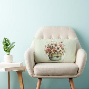 Potted Flowers Cozy Shabby Style Cute Lumbar Cushion