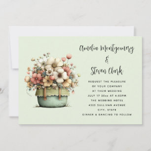 Potted Flowers Cozy Shabby Style Cute Wedding Invitation