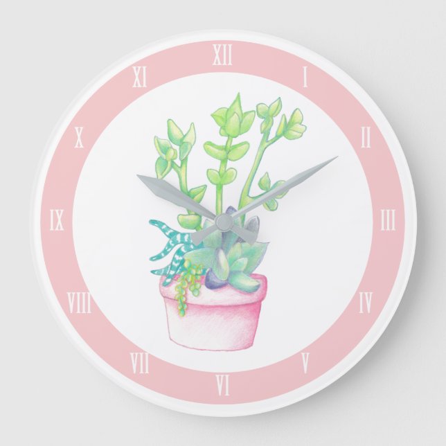 Potted Garden Succulents & Pink Large Clock (Front)