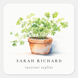 Potted Herb Parsley Coriander Watercolor Botanical Square Sticker
