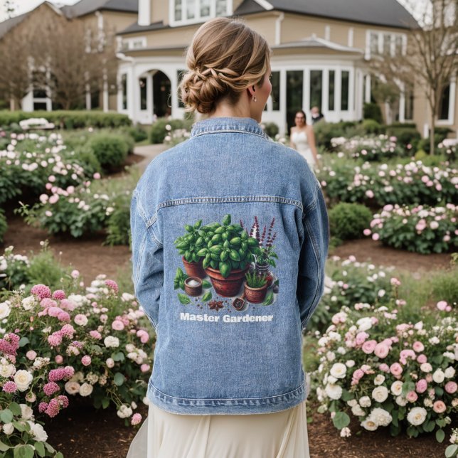 Potted Herb Plants Master Gardener  Denim Jacket (Wedding Back)