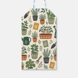 Potted Herbs and Tomato Garden Botanical Pattern Gift Tags